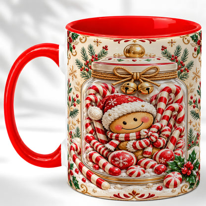 Gingerbread Candy Jar Coffee Mug, Christmas Mug, Ceramic Cup