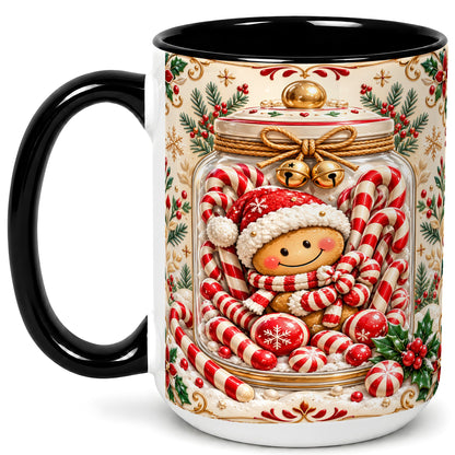 #pl[15oz|Black] Gingerbread Candy Jar Coffee Mug, Christmas Mug, Ceramic Cup