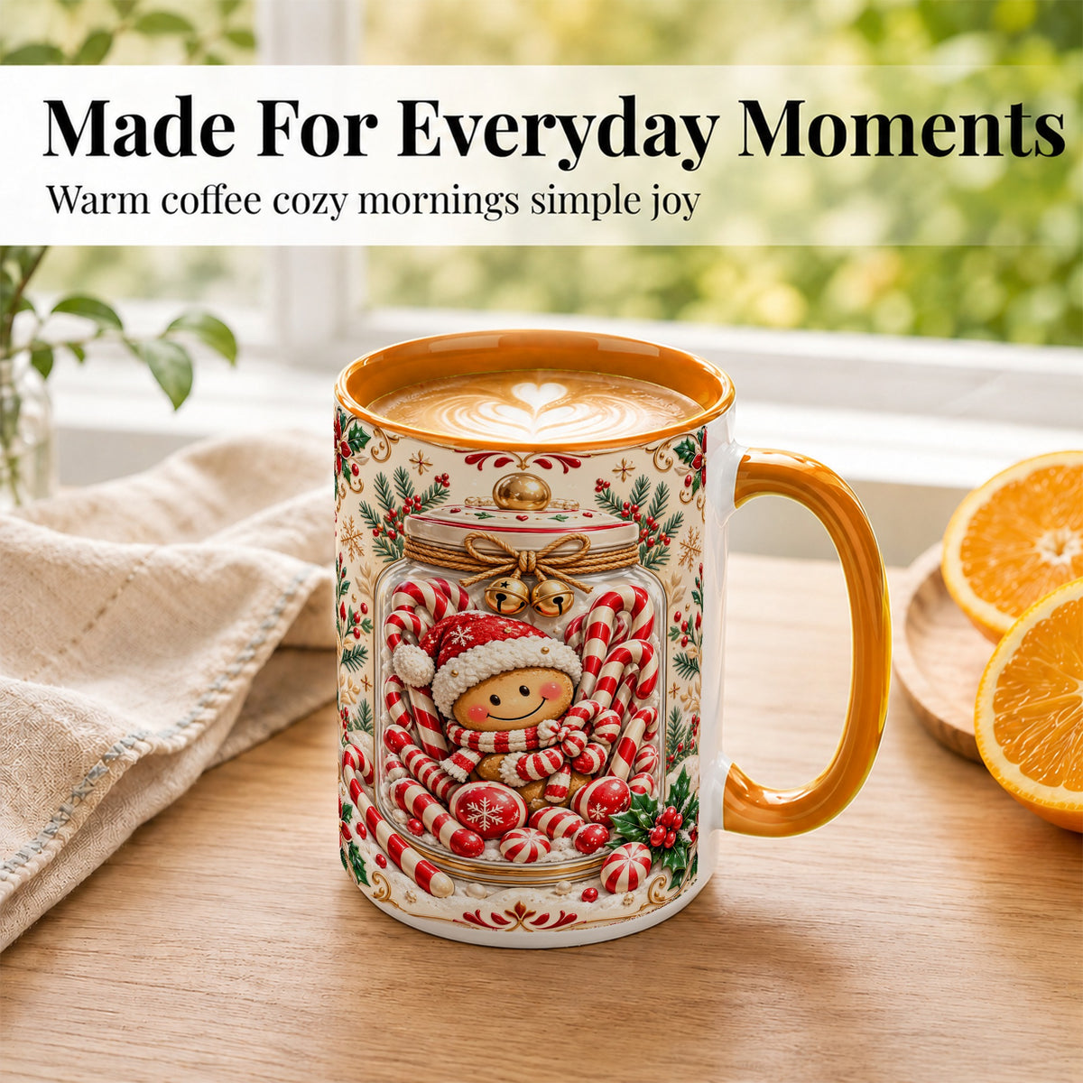 #pl[15oz|Orange] Gingerbread Candy Jar Coffee Mug, Christmas Mug, Ceramic Cup