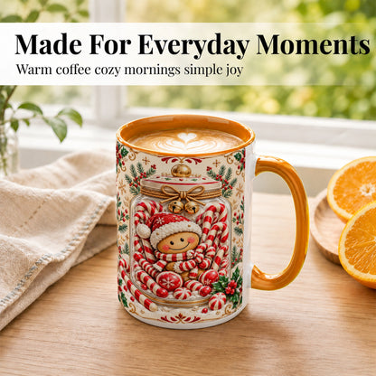#pl[15oz|Orange] Gingerbread Candy Jar Coffee Mug, Christmas Mug, Ceramic Cup