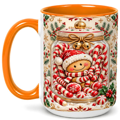 #pl[15oz|Orange] Gingerbread Candy Jar Coffee Mug, Christmas Mug, Ceramic Cup