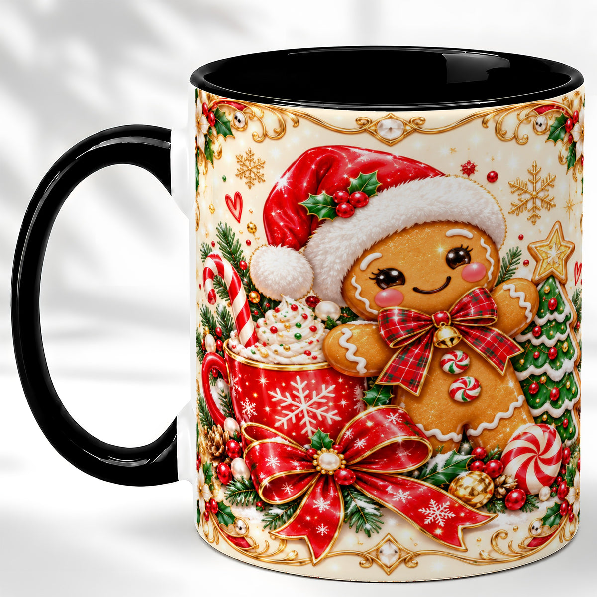 #pl[11oz|Black] Gingerbread Girl Coffee Mug, Christmas Mug, Ceramic Cup