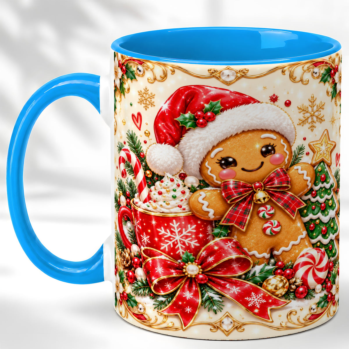 #pl[11oz|Blue] Gingerbread Girl Coffee Mug, Christmas Mug, Ceramic Cup