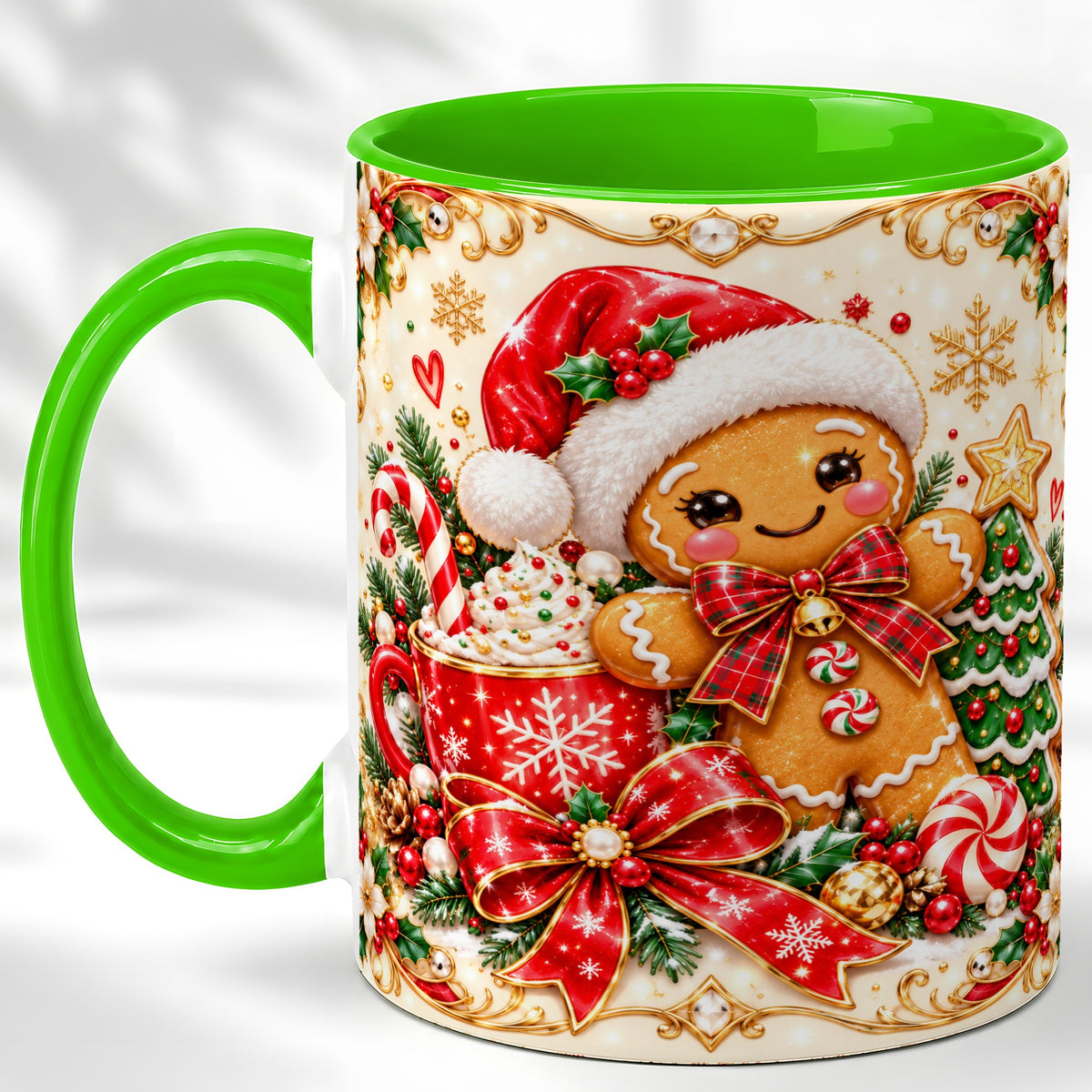 #pl[11oz|Green] Gingerbread Girl Coffee Mug, Christmas Mug, Ceramic Cup