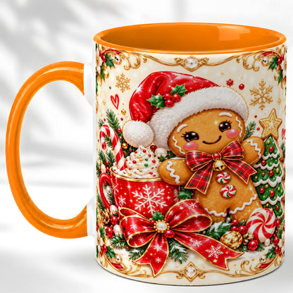 #pl[11oz|Orange] Gingerbread Girl Coffee Mug, Christmas Mug, Ceramic Cup