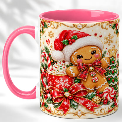 #pl[11oz|Pink] Gingerbread Girl Coffee Mug, Christmas Mug, Ceramic Cup