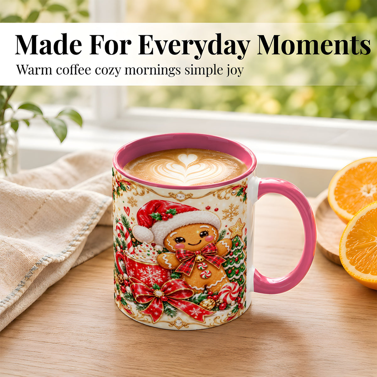 #pl[11oz|Pink] Gingerbread Girl Coffee Mug, Christmas Mug, Ceramic Cup