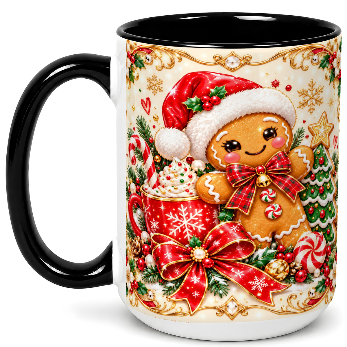 #pl[15oz|Black] Gingerbread Girl Coffee Mug, Christmas Mug, Ceramic Cup