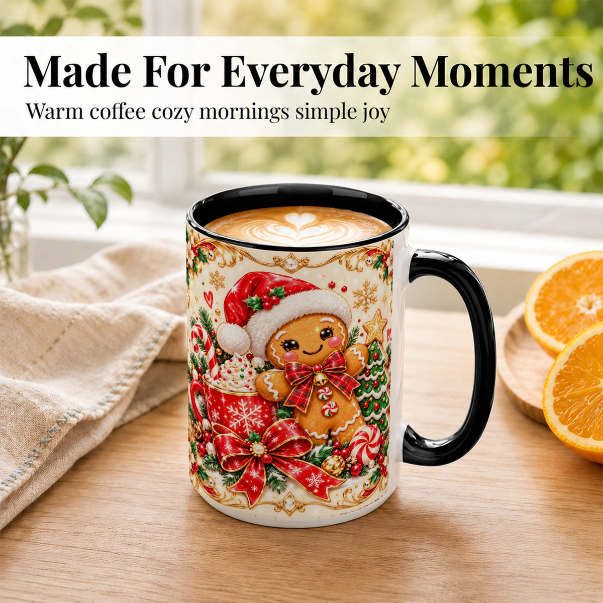 #pl[15oz|Black] Gingerbread Girl Coffee Mug, Christmas Mug, Ceramic Cup