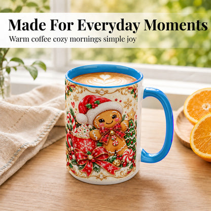 #pl[15oz|Blue] Gingerbread Girl Coffee Mug, Christmas Mug, Ceramic Cup