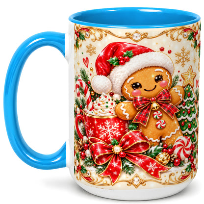 #pl[15oz|Blue] Gingerbread Girl Coffee Mug, Christmas Mug, Ceramic Cup