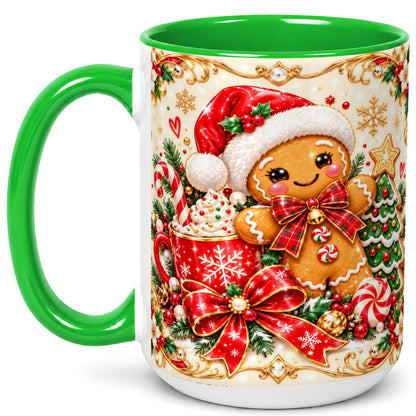 #pl[15oz|Green] Gingerbread Girl Coffee Mug, Christmas Mug, Ceramic Cup