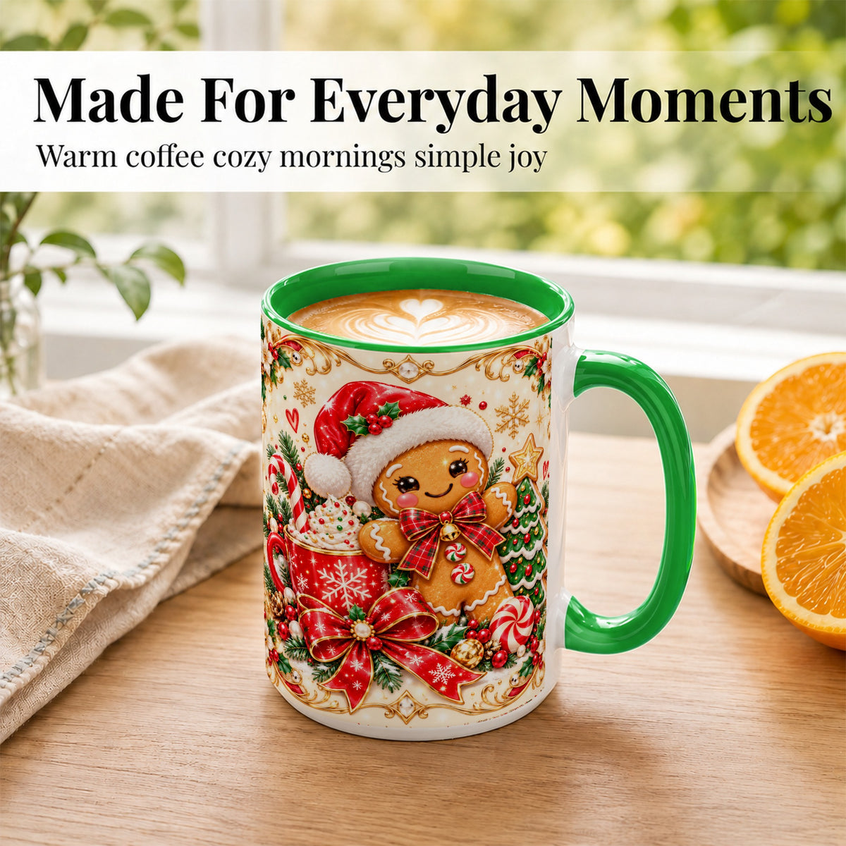 #pl[15oz|Green] Gingerbread Girl Coffee Mug, Christmas Mug, Ceramic Cup