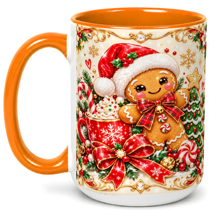 #pl[15oz|Orange] Gingerbread Girl Coffee Mug, Christmas Mug, Ceramic Cup