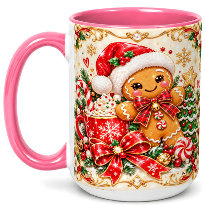 #pl[15oz|Pink] Gingerbread Girl Coffee Mug, Christmas Mug, Ceramic Cup