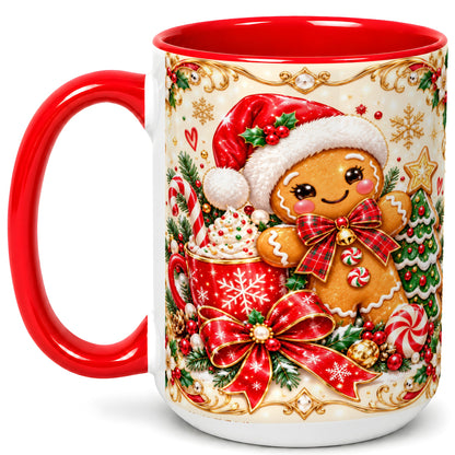 #pl[15oz|Red] Gingerbread Girl Coffee Mug, Christmas Mug, Ceramic Cup