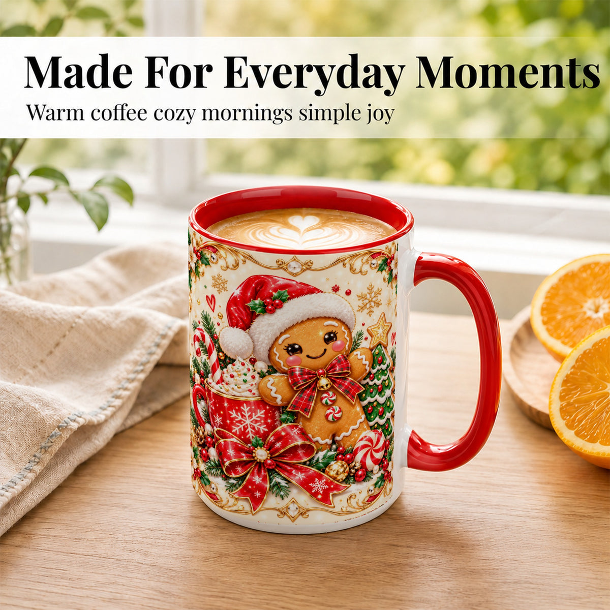 #pl[15oz|Red] Gingerbread Girl Coffee Mug, Christmas Mug, Ceramic Cup