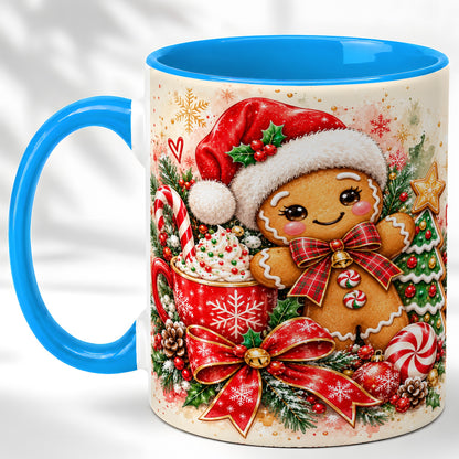 #pl[11oz|Blue] Gingerbread Christmas Coffee Mug, Holiday Cookie Mug, Ceramic Cup