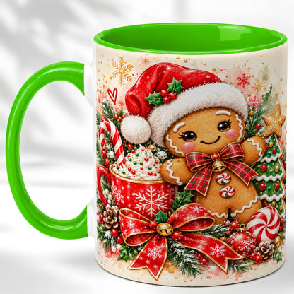 #pl[11oz|Green] Gingerbread Christmas Coffee Mug, Holiday Cookie Mug, Ceramic Cup