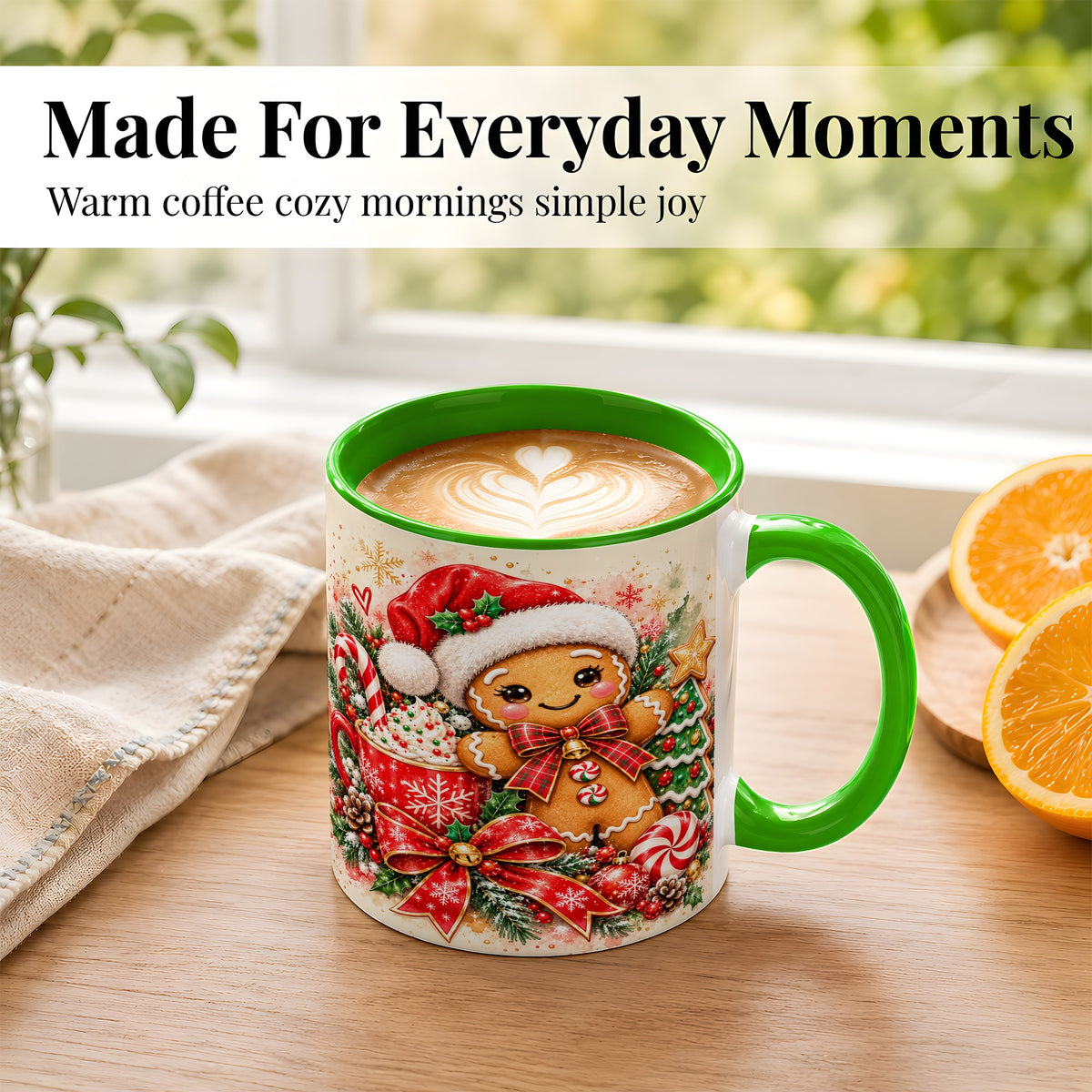#pl[11oz|Green] Gingerbread Christmas Coffee Mug, Holiday Cookie Mug, Ceramic Cup