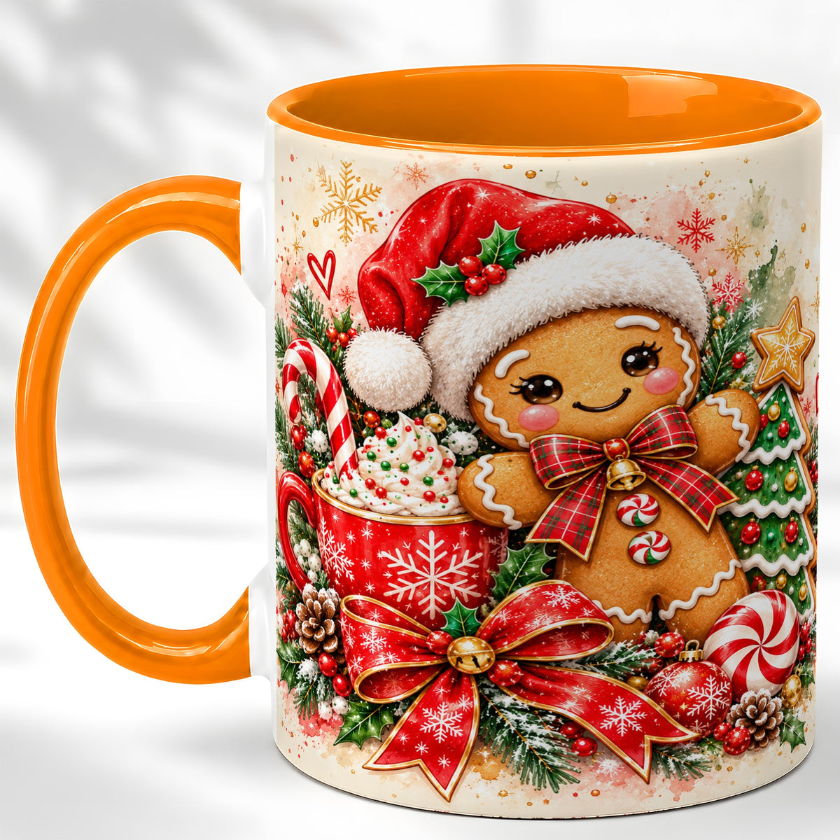 #pl[11oz|Orange] Gingerbread Christmas Coffee Mug, Holiday Cookie Mug, Ceramic Cup