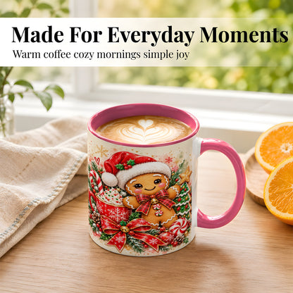 #pl[11oz|Pink] Gingerbread Christmas Coffee Mug, Holiday Cookie Mug, Ceramic Cup