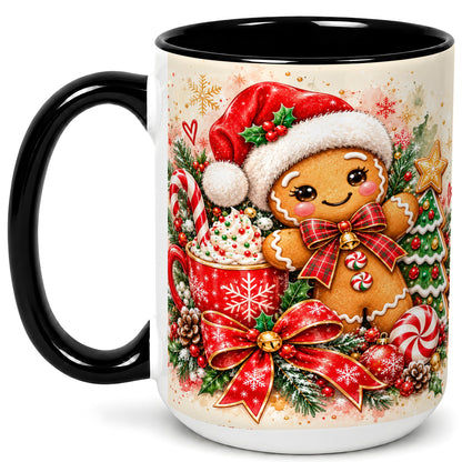 #pl[15oz|Black] Gingerbread Christmas Coffee Mug, Holiday Cookie Mug, Ceramic Cup