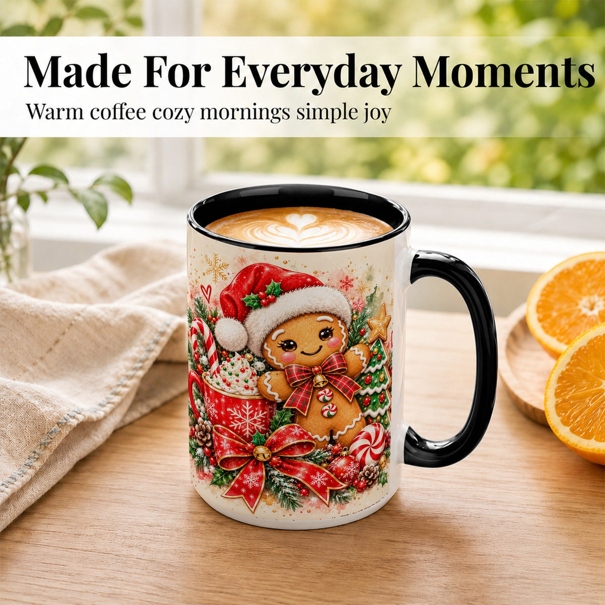 #pl[15oz|Black] Gingerbread Christmas Coffee Mug, Holiday Cookie Mug, Ceramic Cup