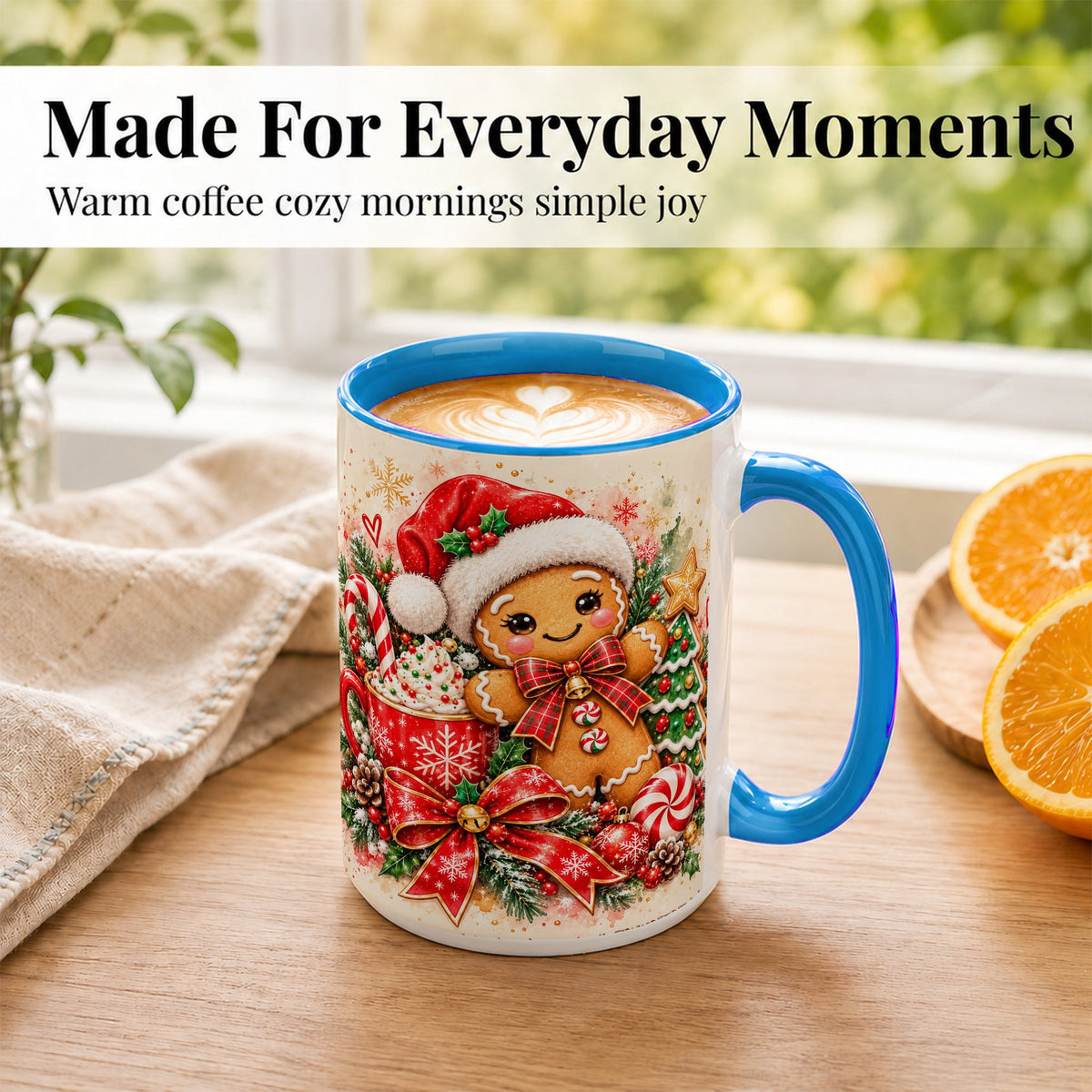 #pl[15oz|Blue] Gingerbread Christmas Coffee Mug, Holiday Cookie Mug, Ceramic Cup