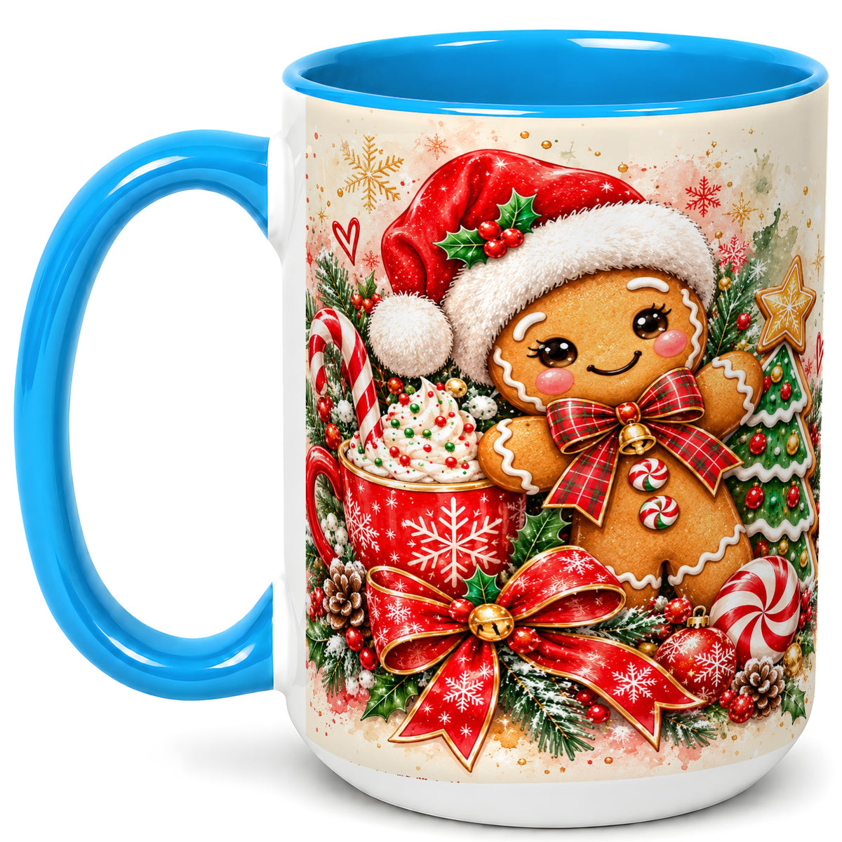 #pl[15oz|Blue] Gingerbread Christmas Coffee Mug, Holiday Cookie Mug, Ceramic Cup
