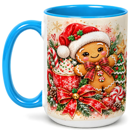 #pl[15oz|Blue] Gingerbread Christmas Coffee Mug, Holiday Cookie Mug, Ceramic Cup