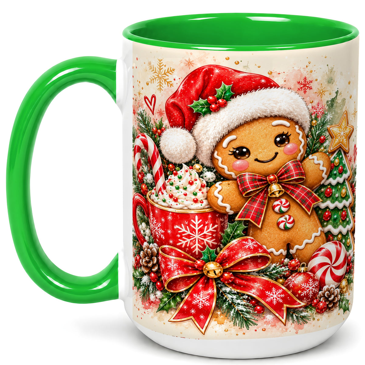 #pl[15oz|Green] Gingerbread Christmas Coffee Mug, Holiday Cookie Mug, Ceramic Cup