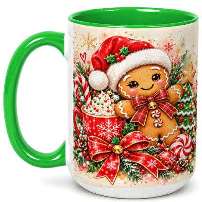#pl[15oz|Green] Gingerbread Christmas Coffee Mug, Holiday Cookie Mug, Ceramic Cup