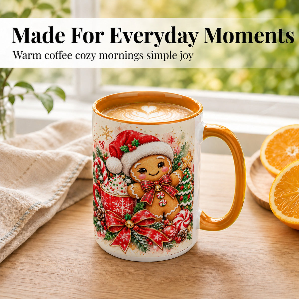 #pl[15oz|Orange] Gingerbread Christmas Coffee Mug, Holiday Cookie Mug, Ceramic Cup
