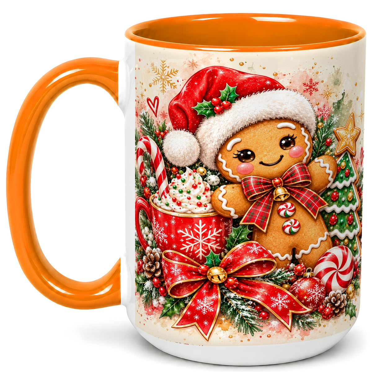 #pl[15oz|Orange] Gingerbread Christmas Coffee Mug, Holiday Cookie Mug, Ceramic Cup