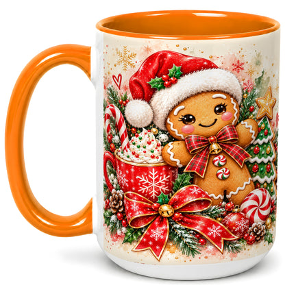 #pl[15oz|Orange] Gingerbread Christmas Coffee Mug, Holiday Cookie Mug, Ceramic Cup