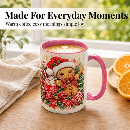 #pl[15oz|Pink] Gingerbread Christmas Coffee Mug, Holiday Cookie Mug, Ceramic Cup