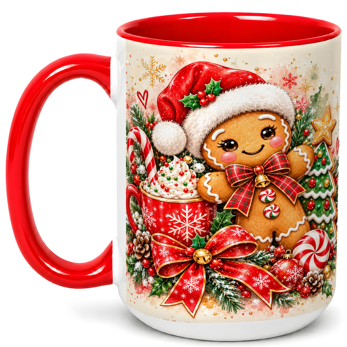 #pl[15oz|Red] Gingerbread Christmas Coffee Mug, Holiday Cookie Mug, Ceramic Cup