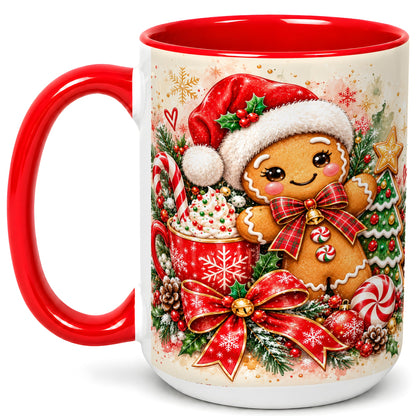 #pl[15oz|Red] Gingerbread Christmas Coffee Mug, Holiday Cookie Mug, Ceramic Cup