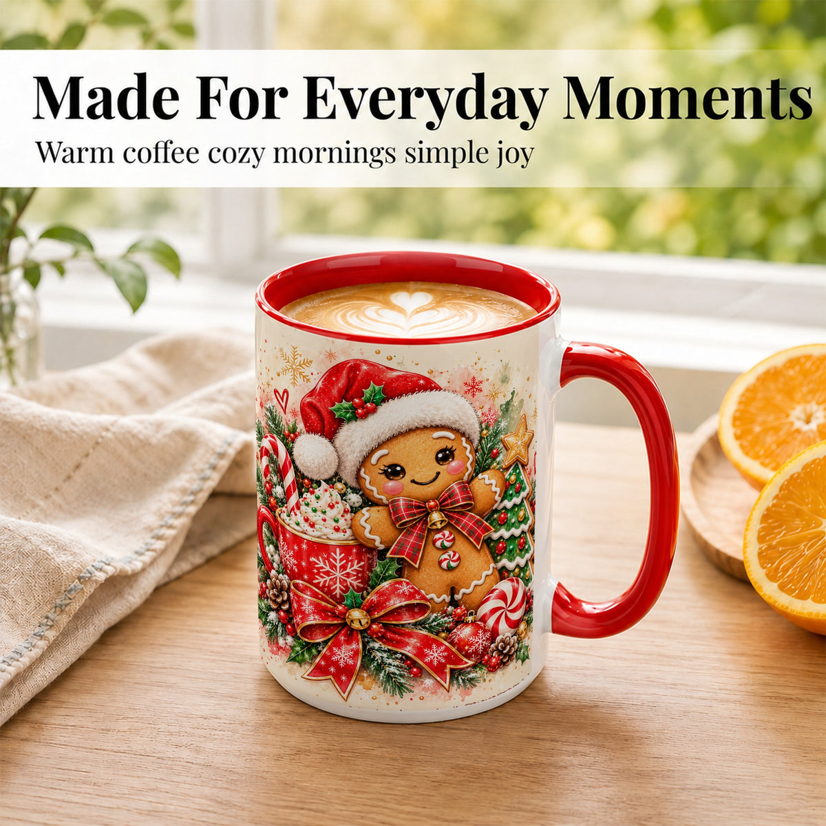 #pl[15oz|Red] Gingerbread Christmas Coffee Mug, Holiday Cookie Mug, Ceramic Cup