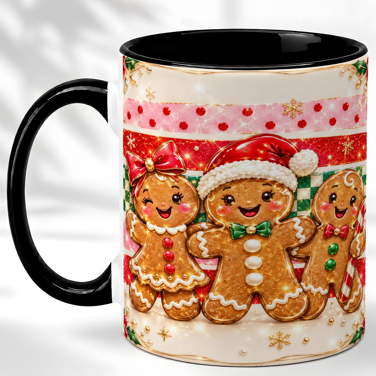 #pl[11oz|Black] Gingerbread Family Coffee Mug, Christmas Cookie Mug, Ceramic Cup