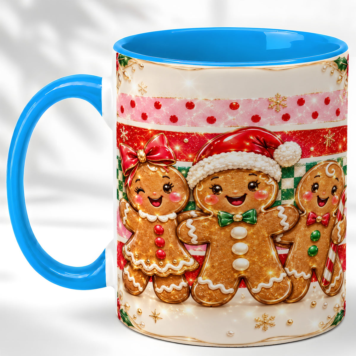 #pl[11oz|Blue] Gingerbread Family Coffee Mug, Christmas Cookie Mug, Ceramic Cup