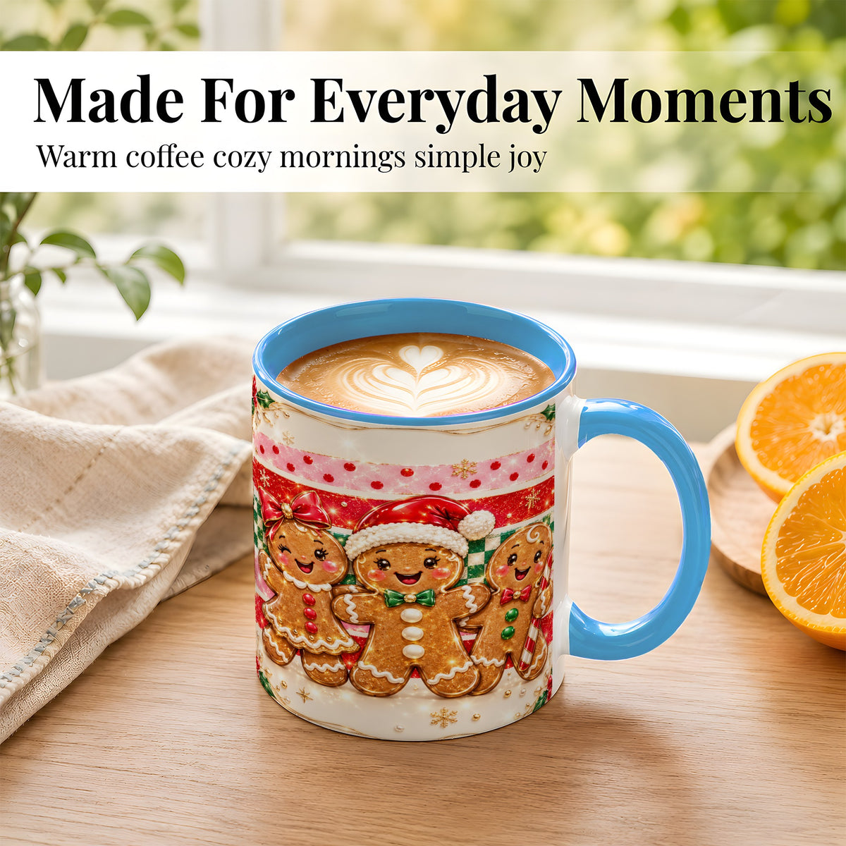#pl[11oz|Blue] Gingerbread Family Coffee Mug, Christmas Cookie Mug, Ceramic Cup
