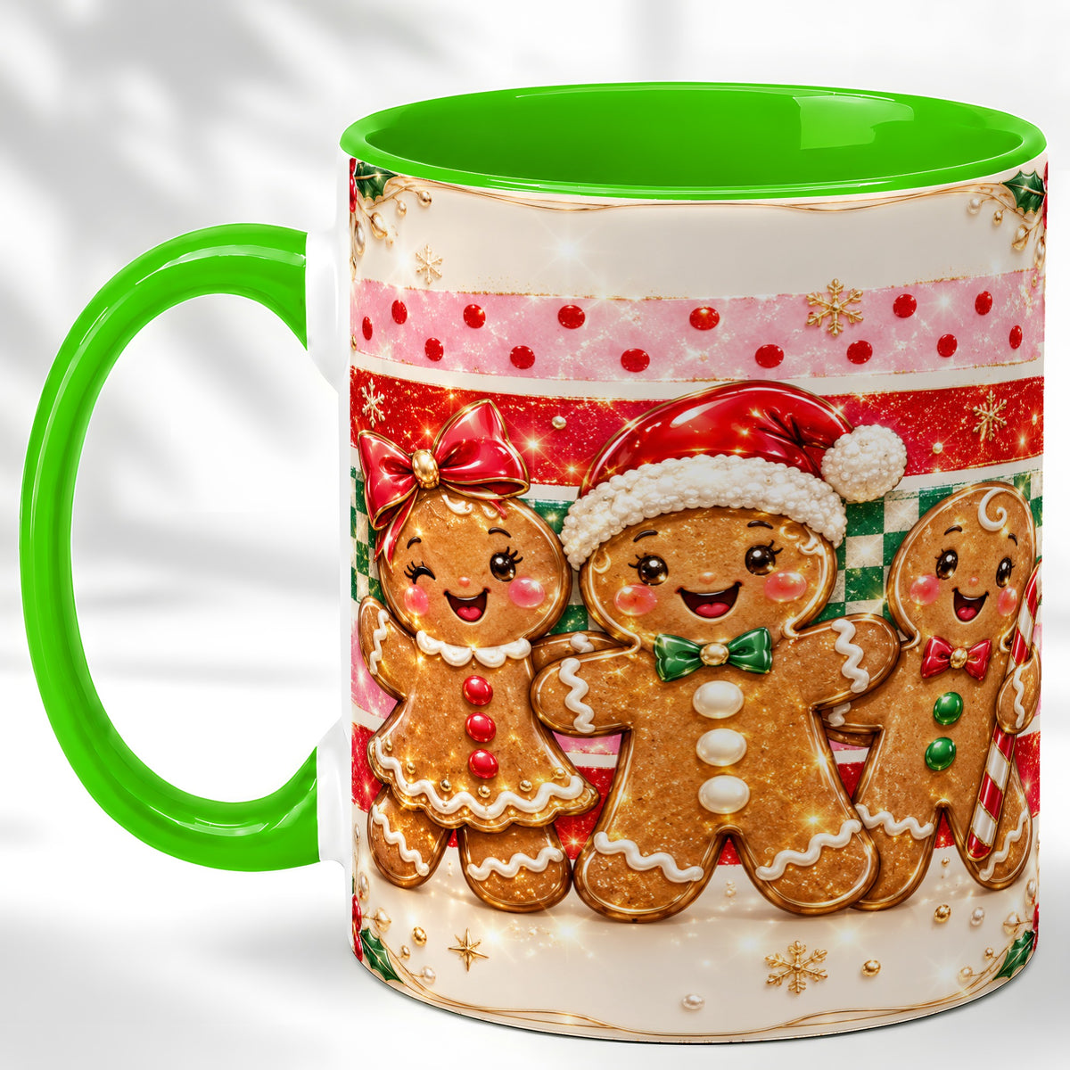 #pl[11oz|Green] Gingerbread Family Coffee Mug, Christmas Cookie Mug, Ceramic Cup
