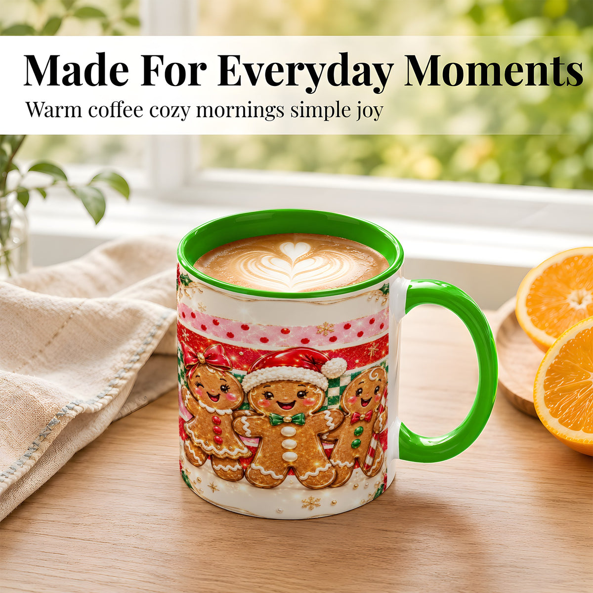 #pl[11oz|Green] Gingerbread Family Coffee Mug, Christmas Cookie Mug, Ceramic Cup