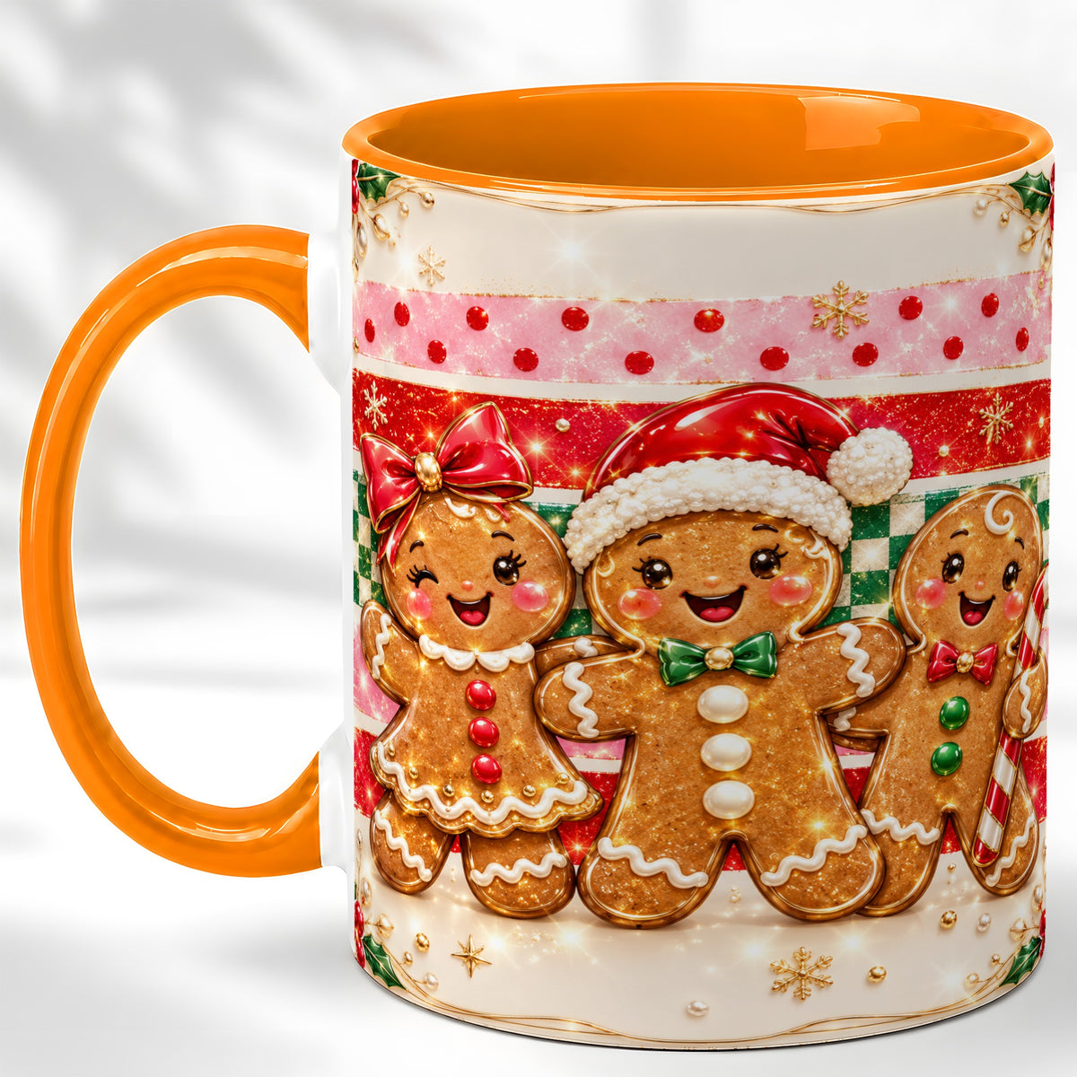 #pl[11oz|Orange] Gingerbread Family Coffee Mug, Christmas Cookie Mug, Ceramic Cup