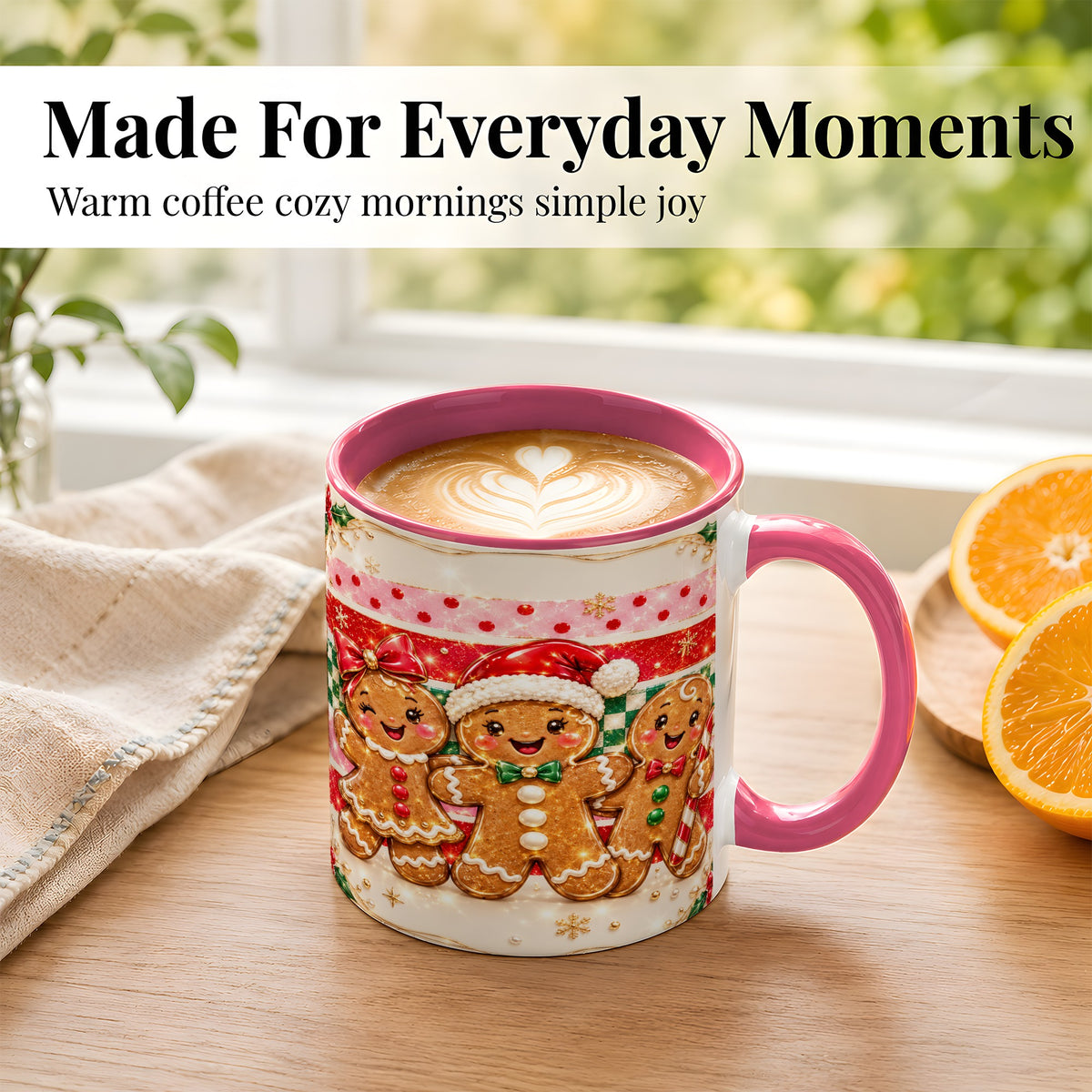 #pl[11oz|Pink] Gingerbread Family Coffee Mug, Christmas Cookie Mug, Ceramic Cup
