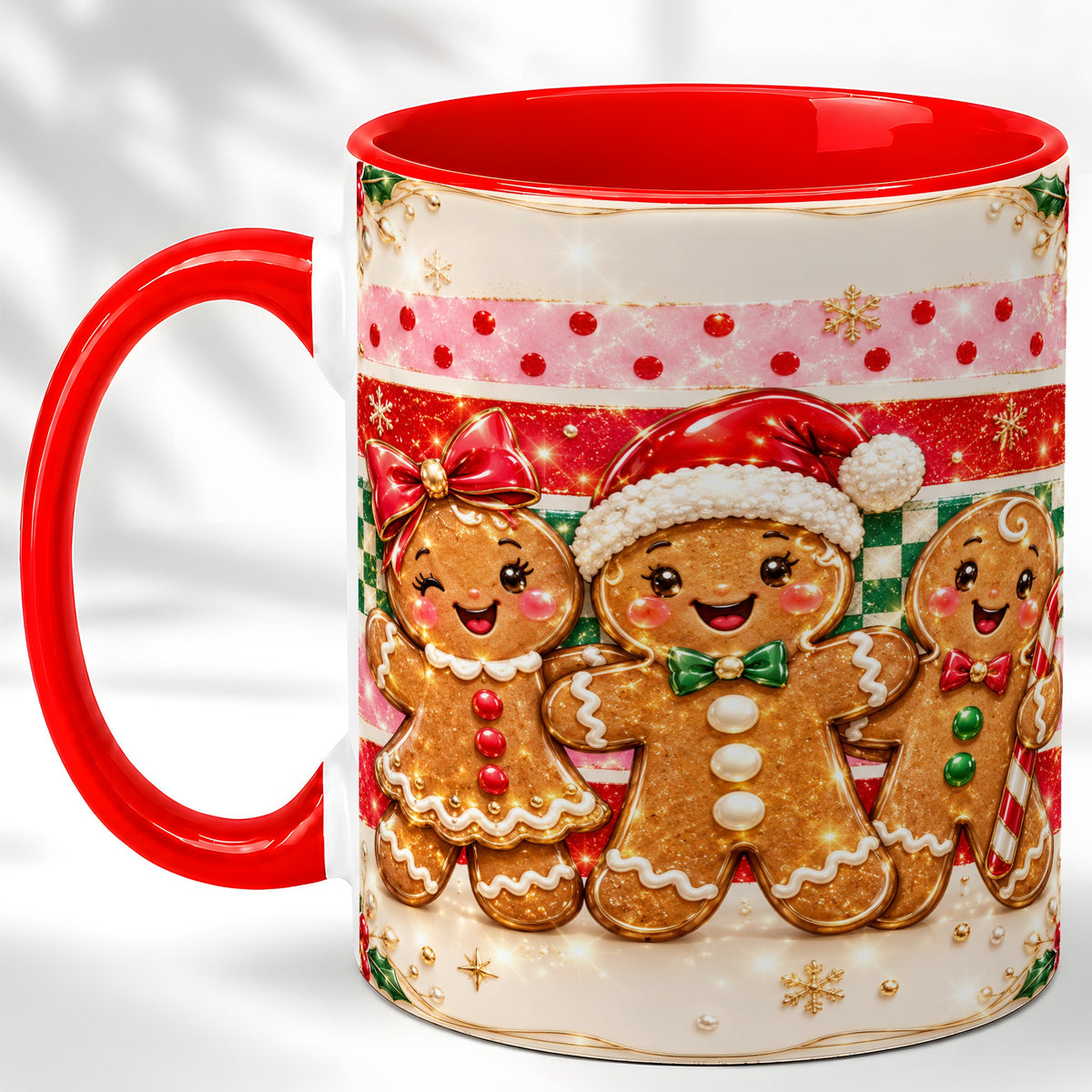 Gingerbread Family Coffee Mug, Christmas Cookie Mug, Ceramic Cup
