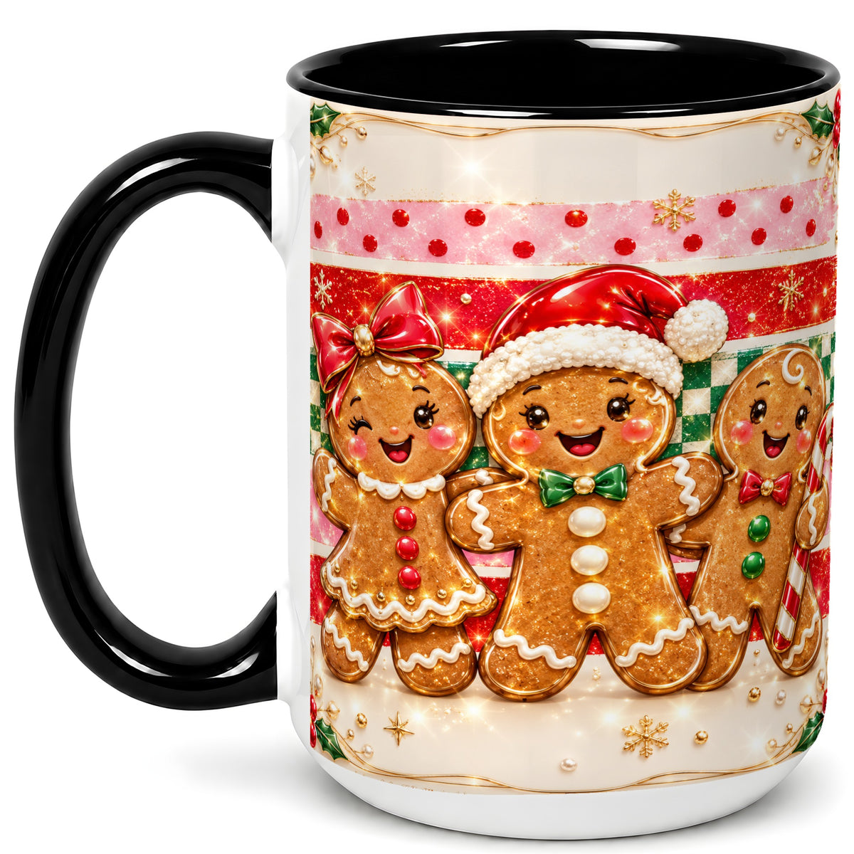 #pl[15oz|Black] Gingerbread Family Coffee Mug, Christmas Cookie Mug, Ceramic Cup