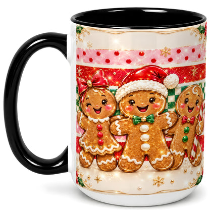 #pl[15oz|Black] Gingerbread Family Coffee Mug, Christmas Cookie Mug, Ceramic Cup